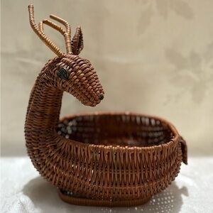 Vintage Brown Wicker Deer Basket